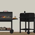 Black Outdoor Grill And Pizza Oven With Wheels Firewood And Accessories