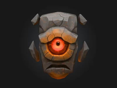 Stone Creature Head With Central Red Eye And Rock Texture 3d model