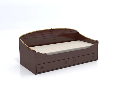 Wooden Double Sofa With Light Colored Cushion And Drawer Storage 3d model