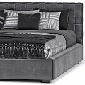 Modern Gray Bed With Tufted Headboard Multiple Pillows And Textured Beddings 3d model