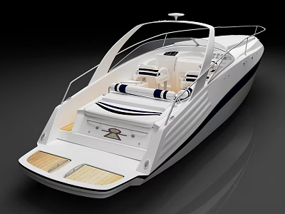 Luxury Modern White Yacht With Open Deck Wooden Steps And Seating Area 3d model