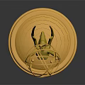 Golden Sculptural Furniture Accent With Blue Base And Globe Top Design