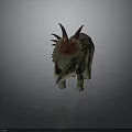 Realistic Green Triceratops Dinosaur With Red Frill And Horns