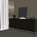 Modern Entryway Cabinet Sideboard With Geometric Pattern Doors And Metal Legs 3d model