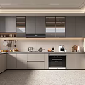 Modern Kitchen Interior Design With Gray Cabinets Countertop Appliances And Window Plant