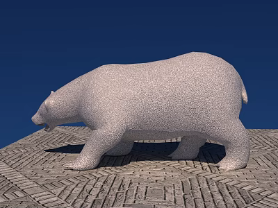 Gray Polar Bear Sculpture Standing On Brick Ground With Blue Background 3d model