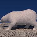 Gray Polar Bear Sculpture Standing On Brick Ground With Blue Background