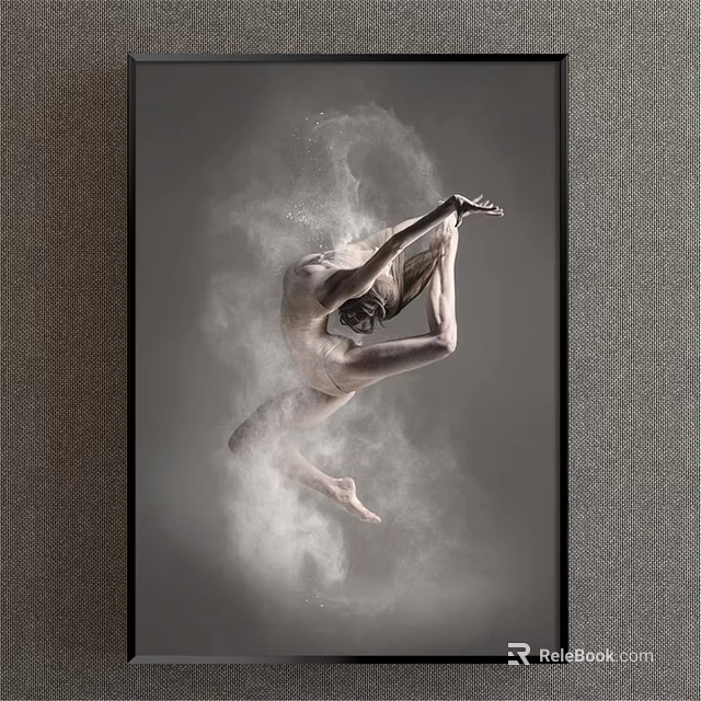 Framed Figurative Painting Of Dancer In Dynamic Pose With White Powder And Gray Background 3d model 