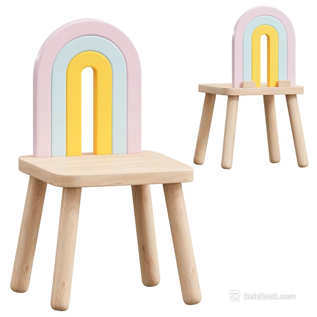 Adorable Kids Chair with Rainbow Shaped Backrest and Colorful Wooden Design 3d model 