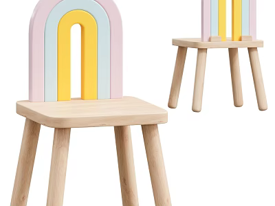 Adorable Kids Chair with Rainbow Shaped Backrest and Colorful Wooden Design 3d model