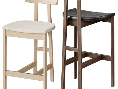 Modern Bar Stools With Light And Dark Wood Frames Upholstered Seats 3d model