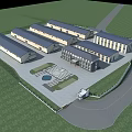 Industrial Factory Complex Layout With Multiple Buildings Green Area And Central Courtyard 3d model