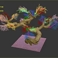 Natural Wooden Branch Sculpture With Stone Base And Intricate Design Details