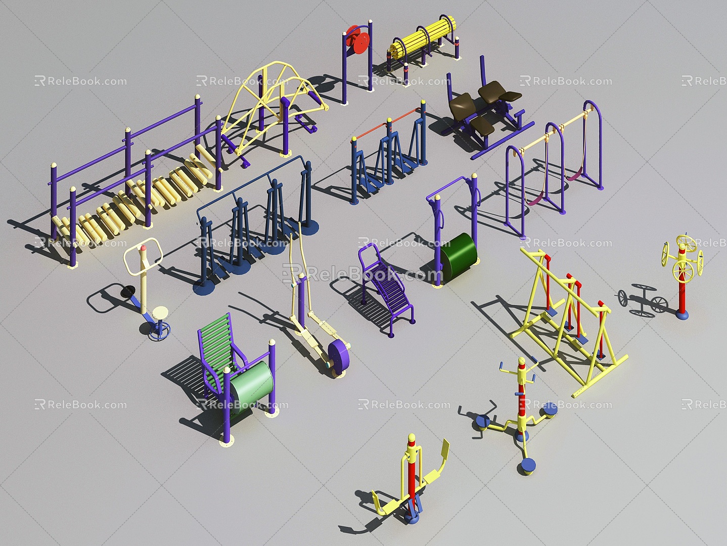 Modern outdoor fitness equipment portfolio 3d model