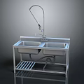 Kitchen Interior Design Featuring Stainless Steel Double Sink With Pull Out Faucet And Metal Stand