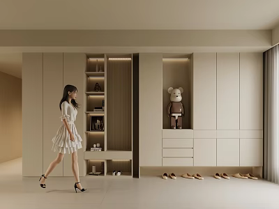 Modern Interior Design With Sleek Shoe Cabinet Shelves Teddy Bear And Shoes 3d model