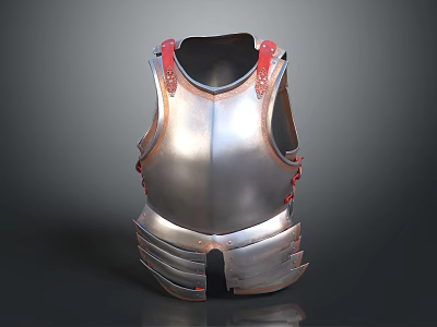 Shiny Medieval Metal Breastplate With Ornate Red Accents And Armored Design 3d model