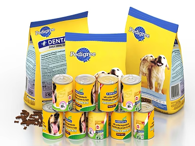 Pedigree Pet Food Products Including Dry And Wet Dog Food In Bags And Cans 3d model