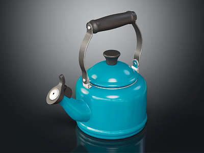Turquoise Enamel Kettle with Black Handle and Stainless Steel Spout for Home Kitchen Use 3d model