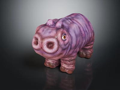 Playful Purple Hippo Character Sculpture with Yellow Eyes and Artistic Design 3d model