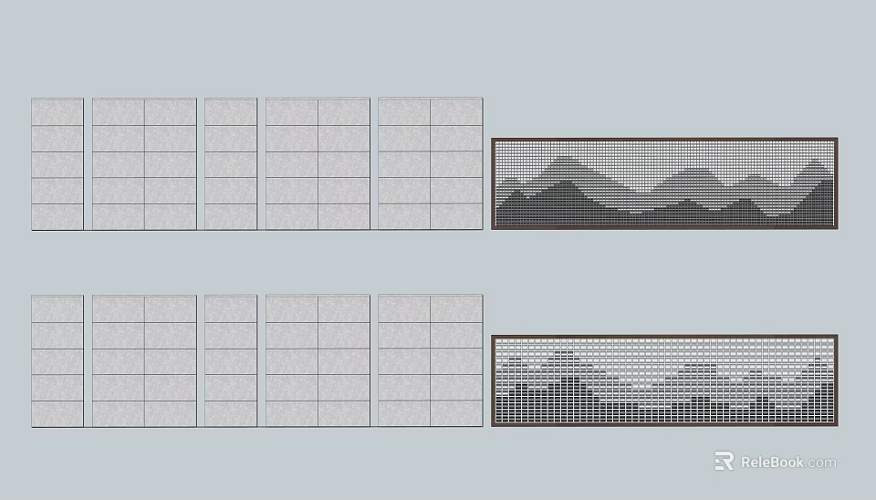 Modern Feature Wall Design with Lattice Structure and Mountain Landscape Pattern 3d model 