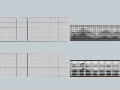 Modern Feature Wall Design with Lattice Structure and Mountain Landscape Pattern 3d model