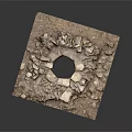Wood and Stone Square Structure with Stacked Stones and Central Circular Hole
