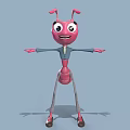 Pink Cartoon Ant With Big Eyes Smiling And Outstretched Arms In Blue Top