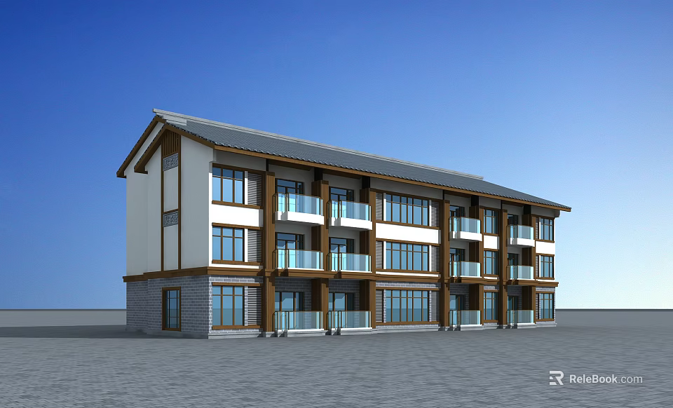 Modern Commercial Complex Exterior With Multi Story Building Large Windows And Balconies 3d model 