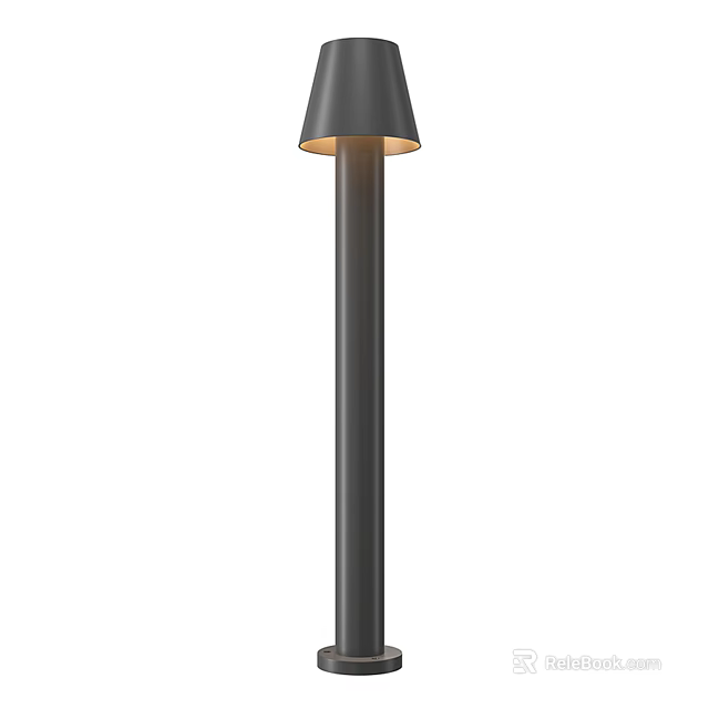 Sleek Modern Outdoor Light with Tall Black Cylindrical Pole and Conical Shade for Garden Pathway 3d model 