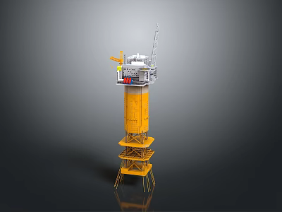 Detailed Yellow Offshore Drilling Rig Model With Multi Level Structure And Top Antenna 3d model