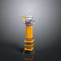 Detailed Yellow Offshore Drilling Rig Model With Multi Level Structure And Top Antenna 3d model