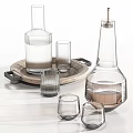 Clear Glass Cups and Bottles on Wooden Tray for Kitchen Table