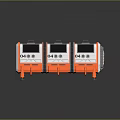 Three Parallel Orange White Industrial Equipment Units With Blue Panels And Support Legs Numbered 04