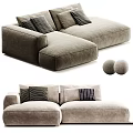 Modern Fabric L Shaped Sofa With Checkered Pillows And Soft Decorative Balls 3d model