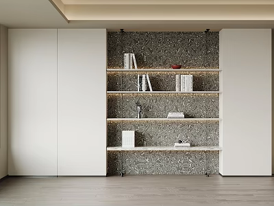 Modern Bookshelf With Multiple Shelves Books And Decorative Items In Interior Design 3d model