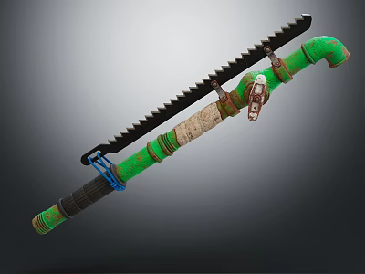 Handmade Green Pipe Tool With Serrated Blade And Metal Details 3d model