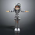Anthropomorphic Cat Character In Striped Outfit Arms Outstretched 3D Model Gray Background