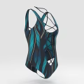 Stylish One Piece Swimsuit With Teal Black Feather Pattern And Cut Out Details
