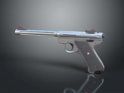 Colt Pistol with Silver Barrel Black Grip Red Sights and Metallic Finish on 3d model Colt Pistol with Silver Barrel Black Grip Red Sights and Metallic Finish on 3d model