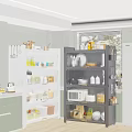 Modern Kitchen Storage Shelves With Transparent Doors Organizing Containers And Jars