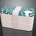 Display Shelf With Double Layer Bento Box Featuring Green Leaf Pattern And White Strap 3d model