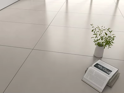 Light Beige Floor Tiles With Glossy Surface And Potted Plant Nearby 3d model