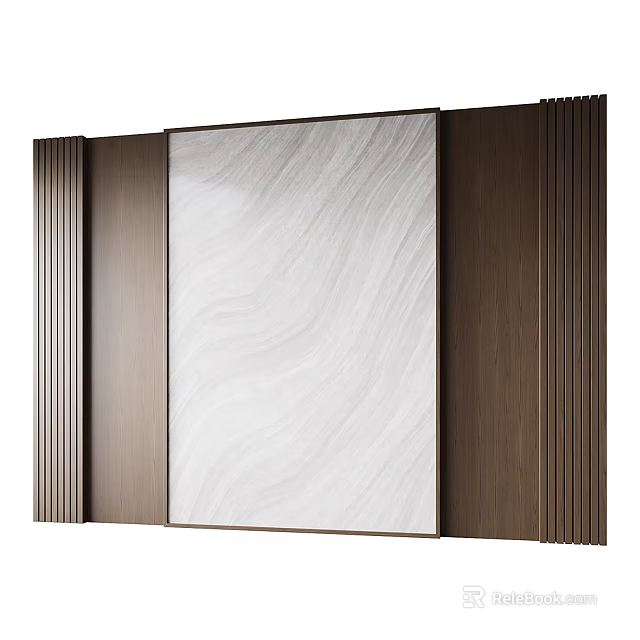 Modern Feature Wall Design With Textured White Panel And Dark Vertical Slats 3d model