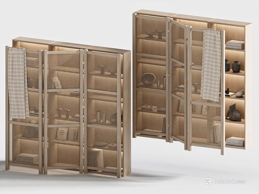 Modern Wooden Decorative Cabinet With Glass Doors LED Lighting And Display Shelves 3d model 