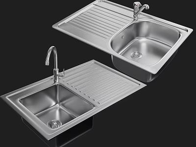 Durable Modern Stainless Steel Kitchen Sink With Drainboard And Faucet 3d model