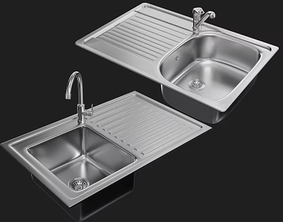 Durable Modern Stainless Steel Kitchen Sink With Drainboard And Faucet 3d model