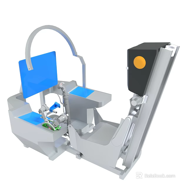 Mechanical Device Internal Structure With Blue Components Black Box Yellow Dot And Silver Frame 3d model