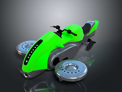 Green Three Wheeled Motorcycle with Futuristic Design Black Handlebars and Silver Accents Single Seat 3d model