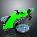 Green Three Wheeled Motorcycle with Futuristic Design Black Handlebars and Silver Accents Single Seat
